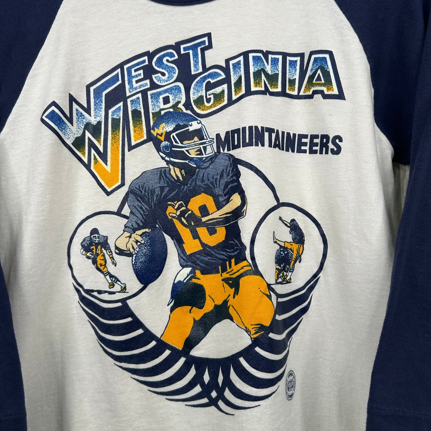 Rare 80s West Virginia Mountaineers Football Player 3/4 Sleeve Graphic Tee (M)
