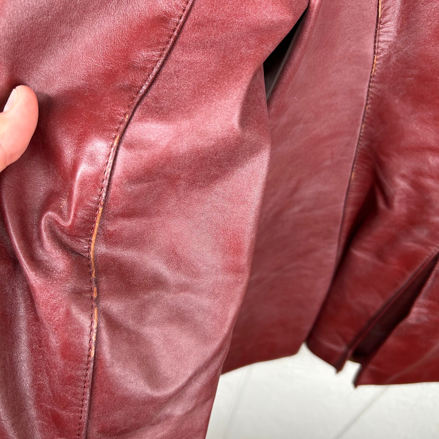 Vintage 90's Red Button-Up Mid Length Leather Jacket (S)