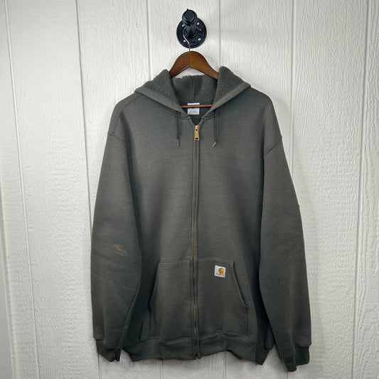 Vintage Faded Green Carhartt Zip-Up Hoodie (XL)