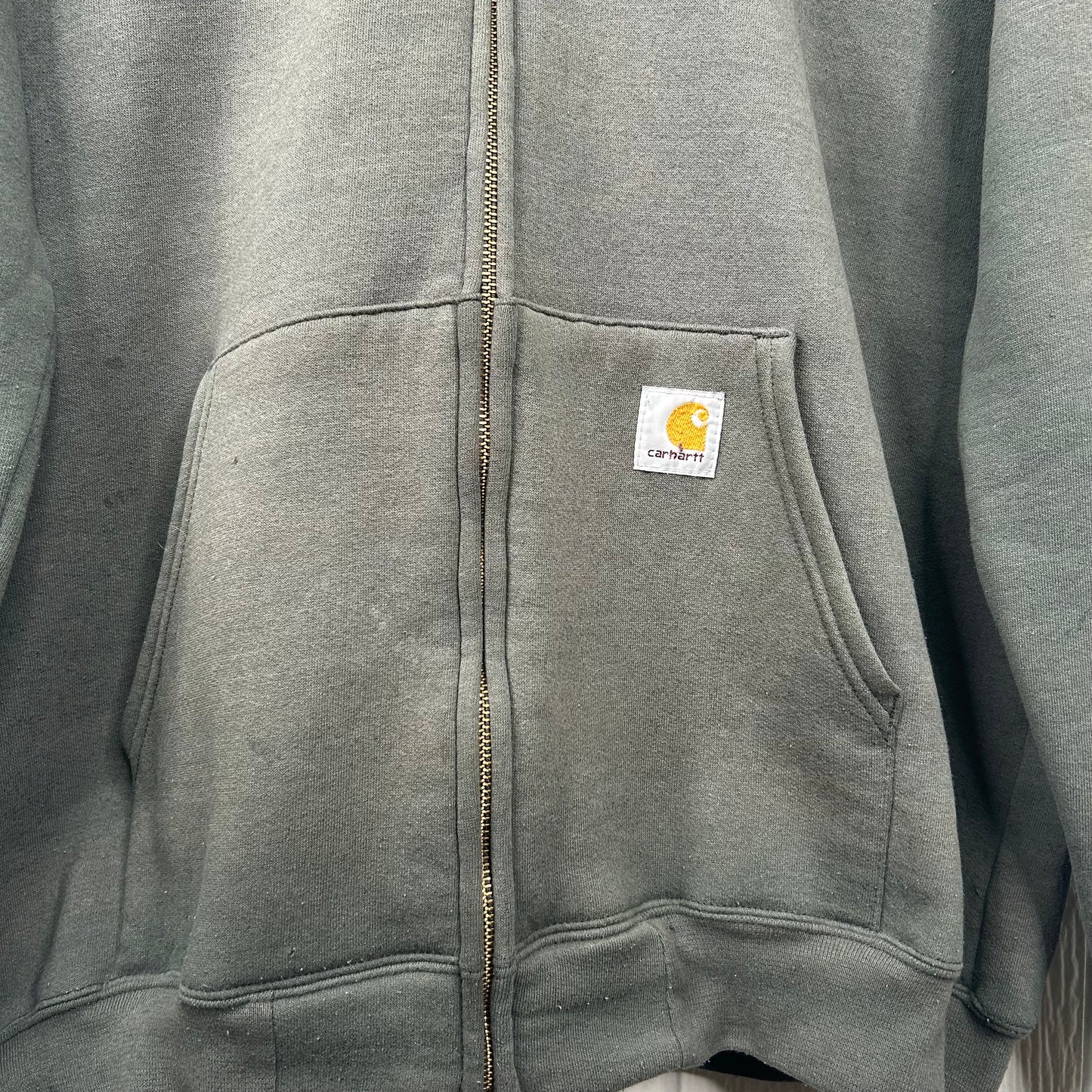 Vintage Faded Green Carhartt Zip-Up Hoodie (XL)