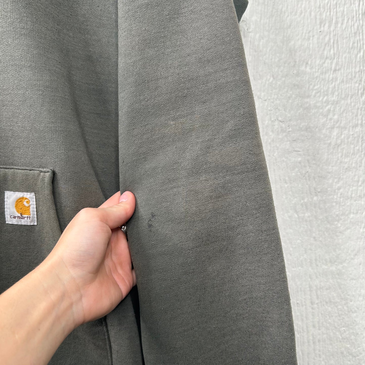 Vintage Faded Green Carhartt Zip-Up Hoodie (XL)