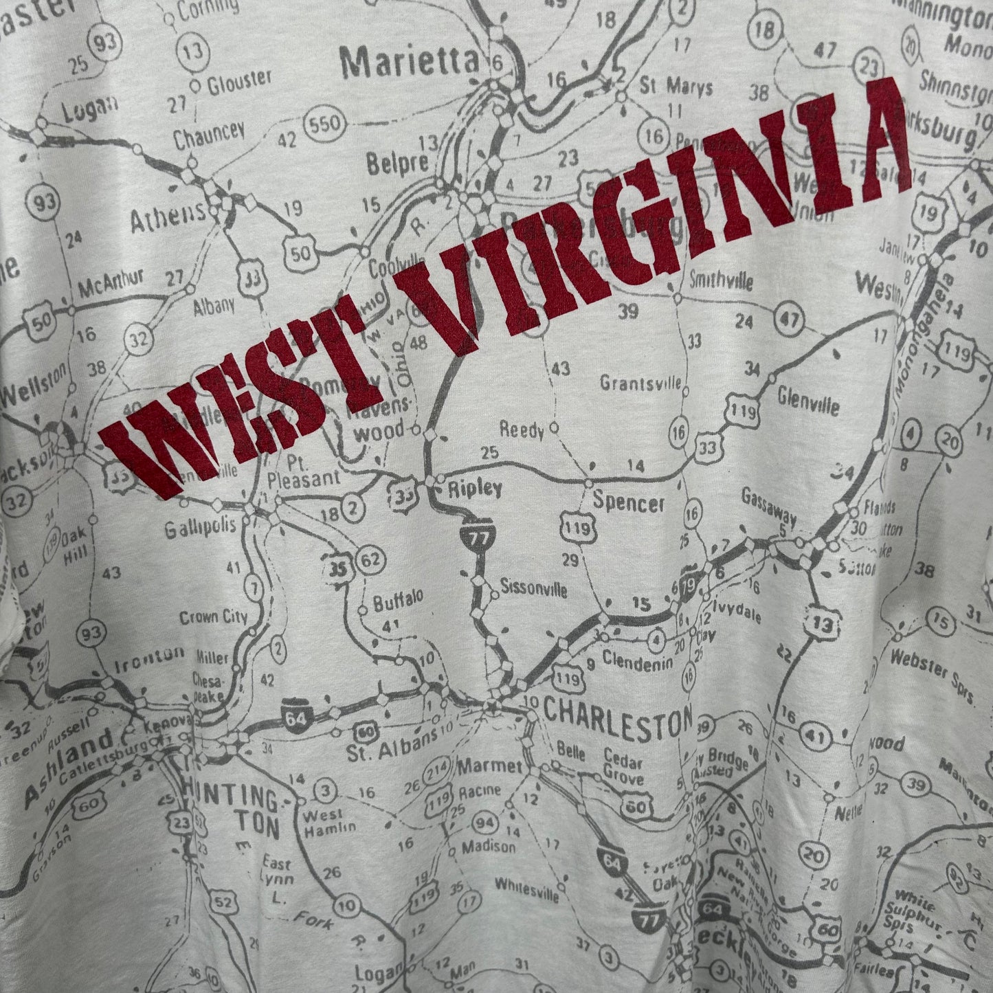 Vintage 90's West Virginia All Over Print Road Map Tee (XL)