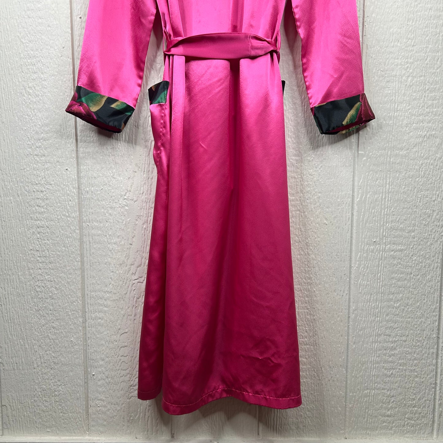 Vintage 90's Pink Rose Silk Dress & Robe Set (L)