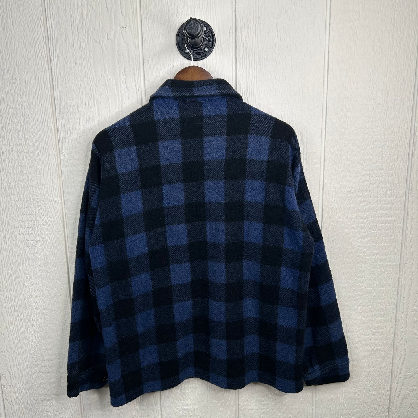 Vintage 80's Blue & Black Wool Button-Up Flannel (M)