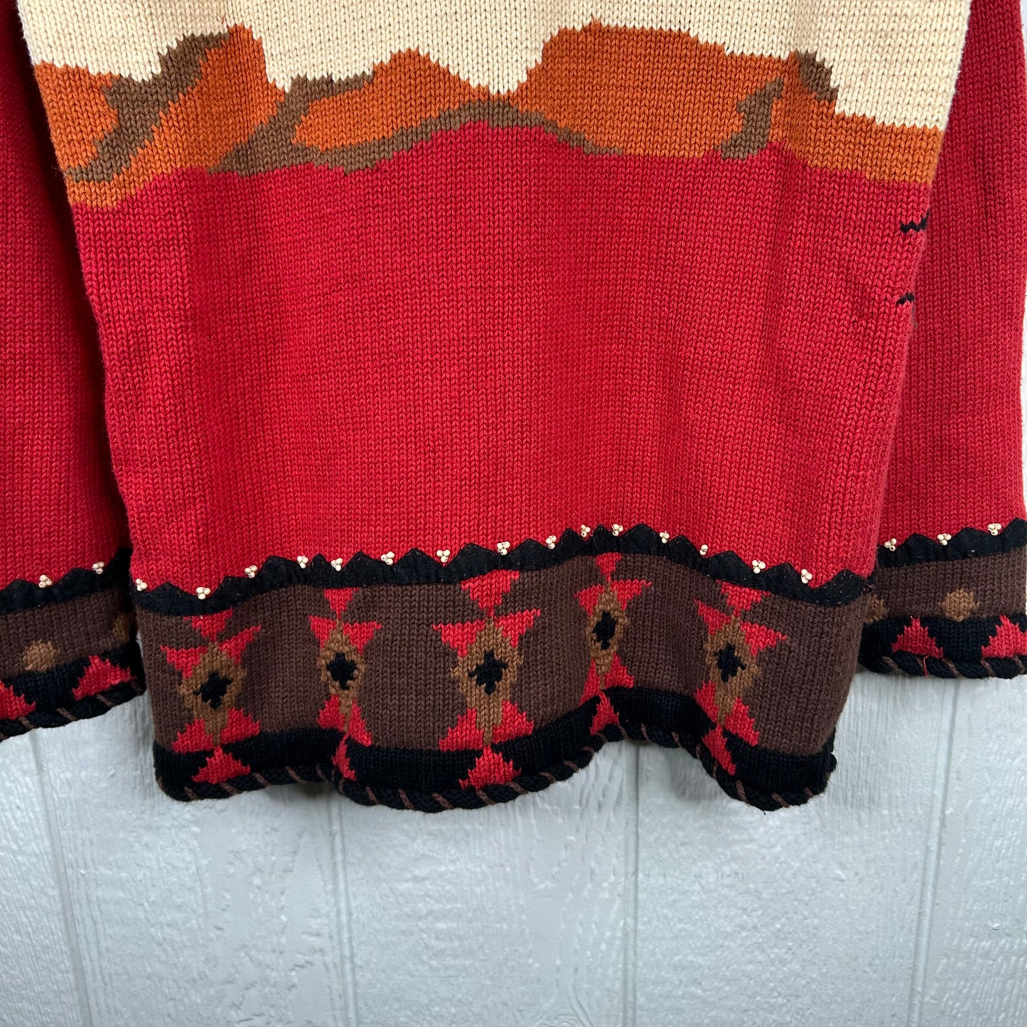 Vintage Heavyweight Knit Western Horse Button-Up Cardigan Sweater (M)