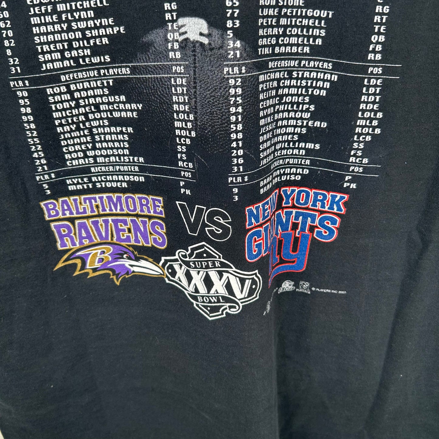 2001 Super Bowl XXXV Ravens vs. Giants Graphic Tee (XL)