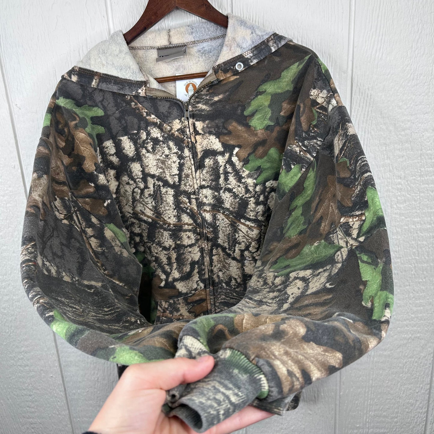 Vintage Camo Old School Screen Printed Full Zip Sweatshirt (XL)