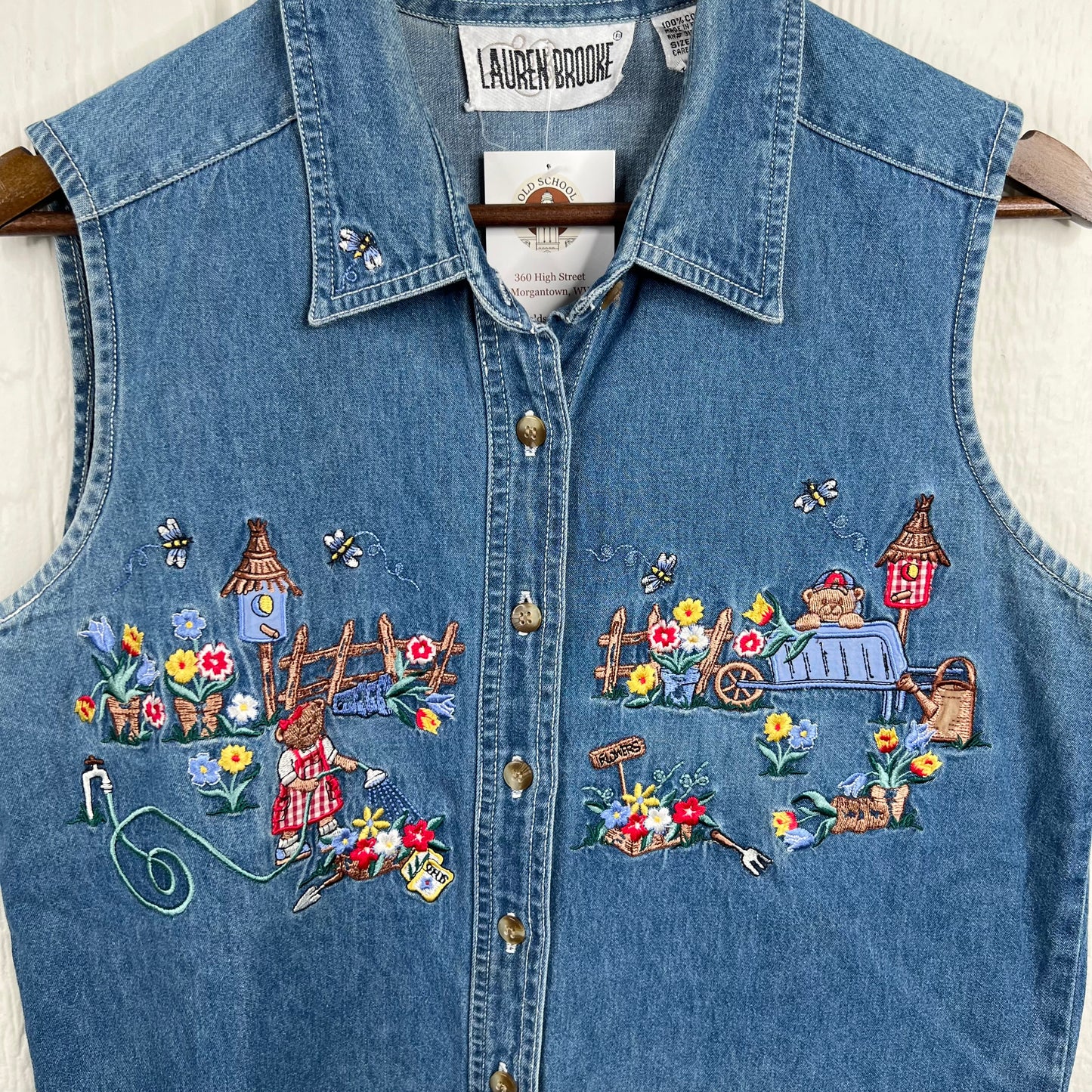 Vintage Embroidered Denim Vest (M)