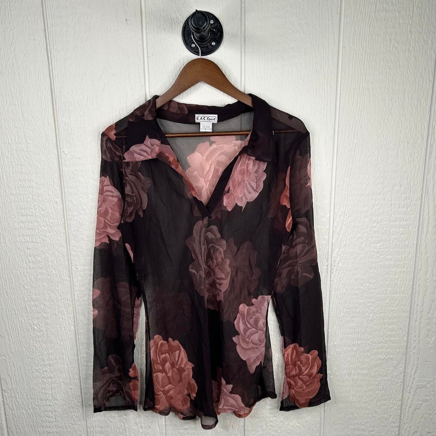 90’s Sheer Rose Pattern Whimsygoth Long Sleeve Blouse (L)