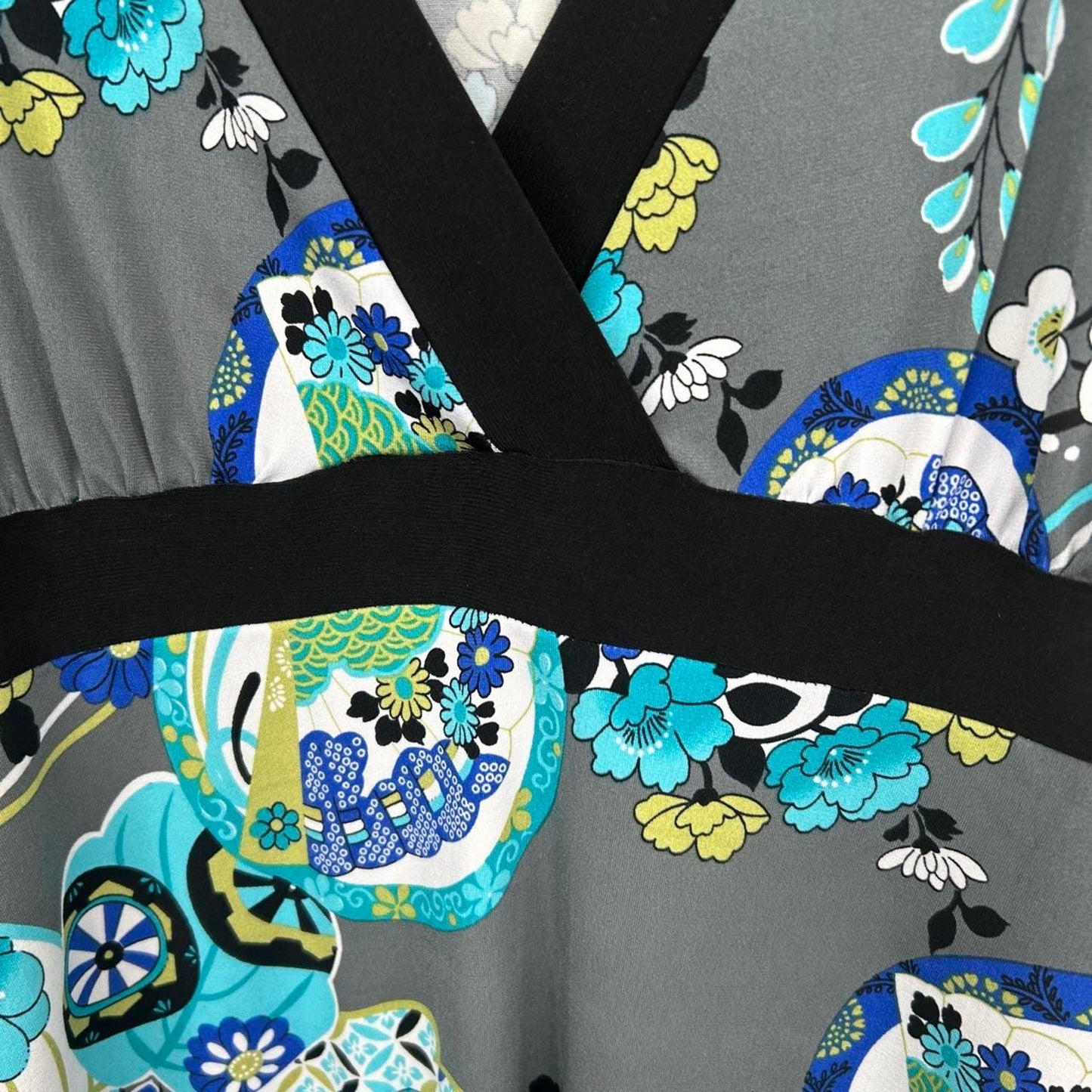 2000s y2k V-Neck Boho Floral Stretchy Babydoll Top (L)