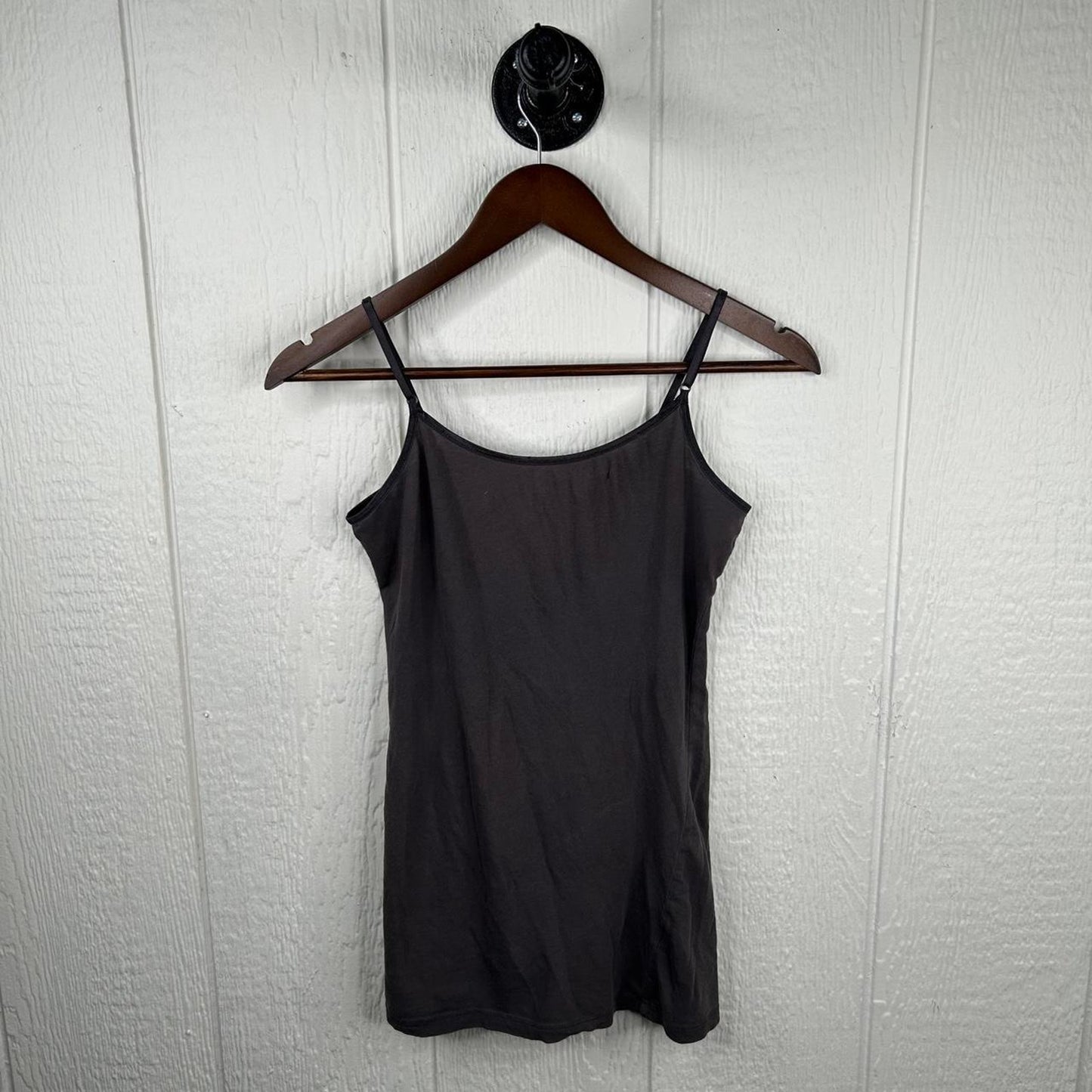 2000s y2k Charcoal Grey Spaghetti Strap Cotton Fitting Tank Top (L)