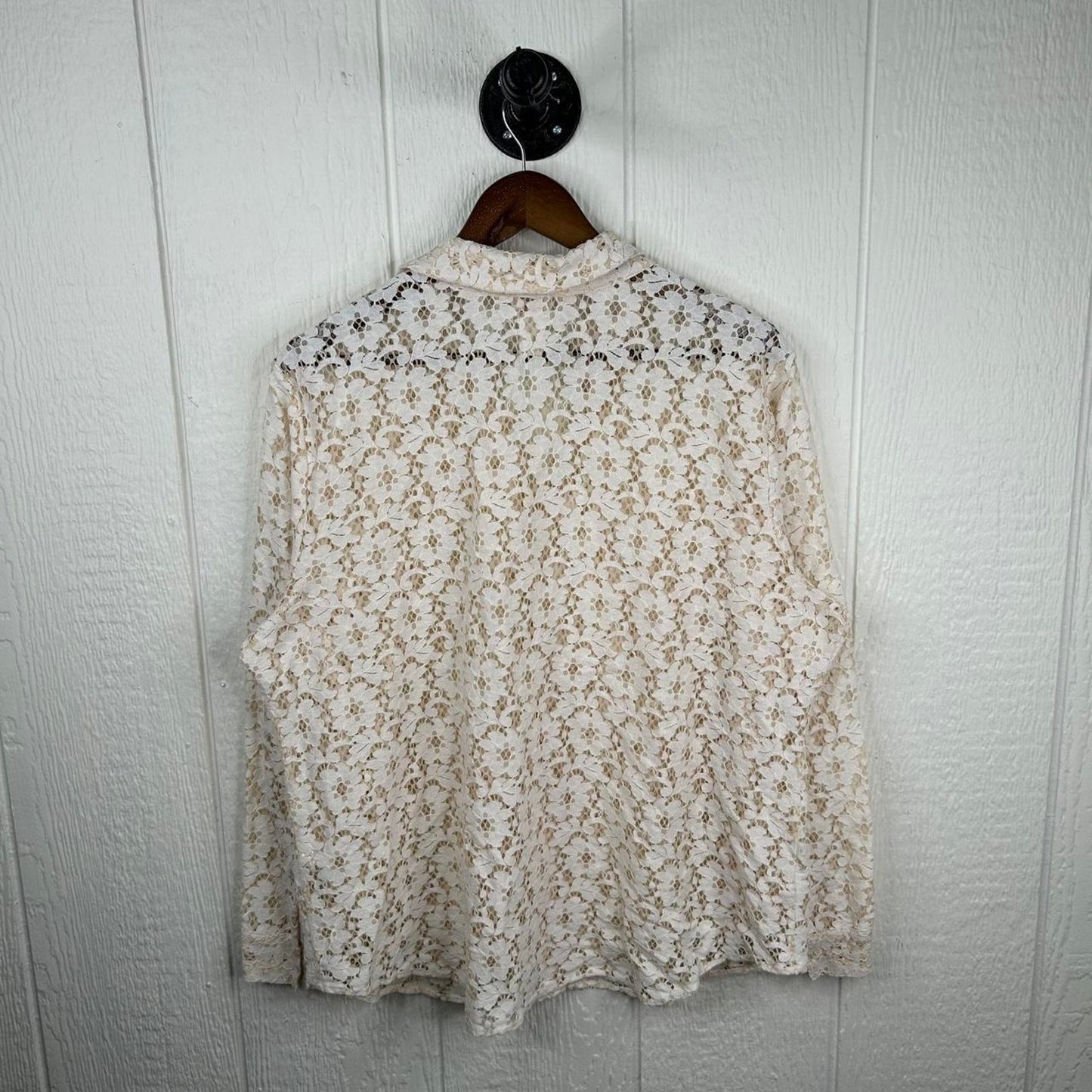 2000s Floral Whimsy Lace Long Sleeve Button Up Blouse (L/XL)