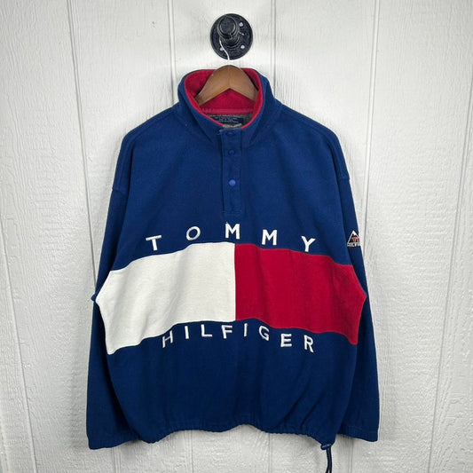 Vintage 90’s Tommy Hilfiger Blue 1/4 Button Fleece Sweatshirt (L)