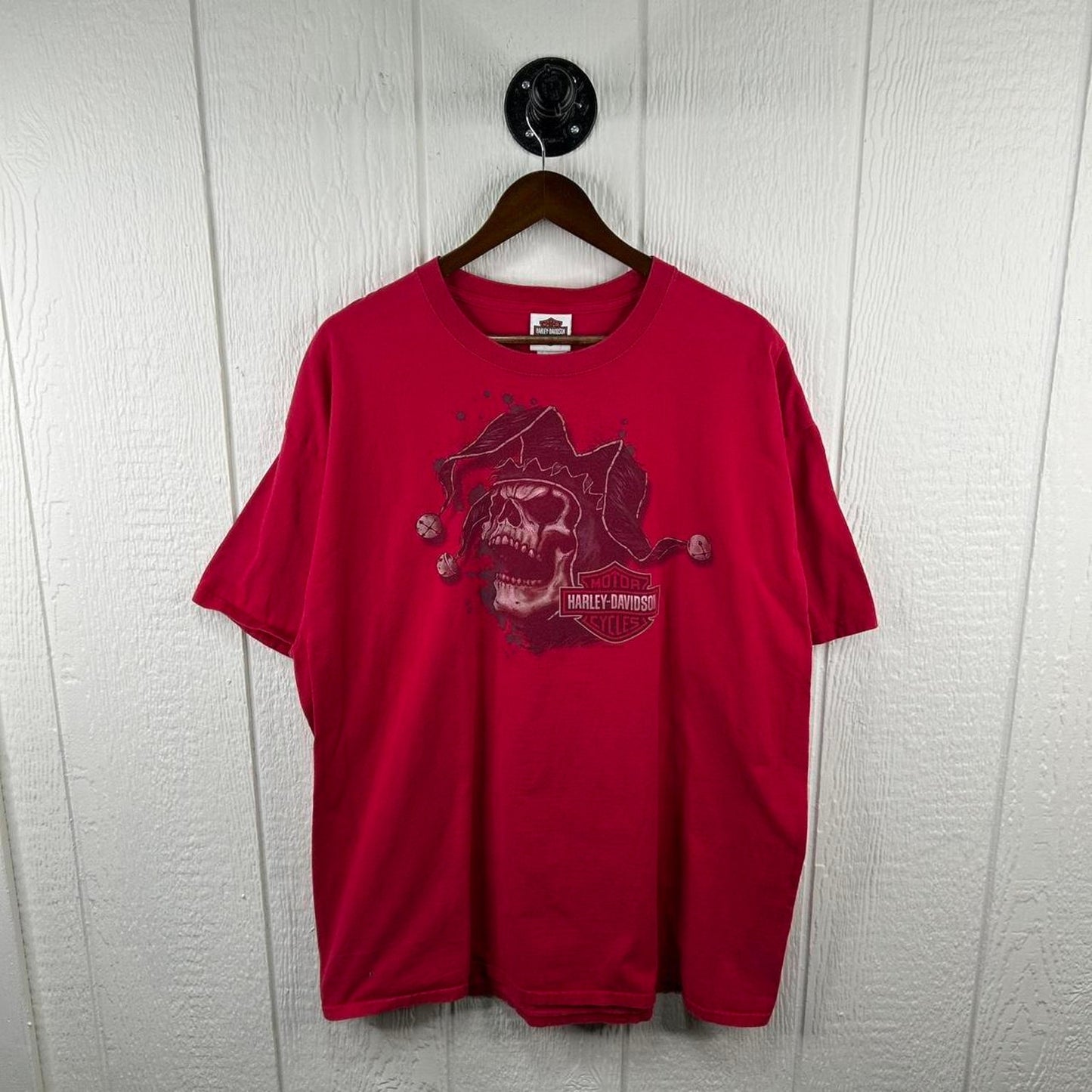 Y2K Red Harley Davidson Skull Biker Tee (XXL)