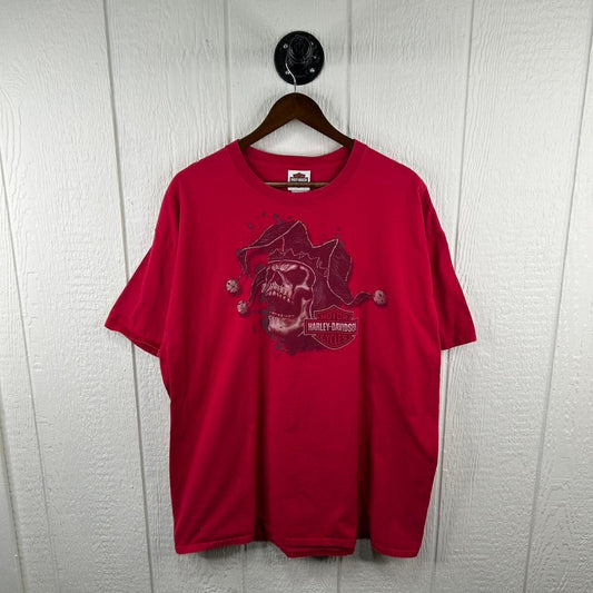 Y2K Red Harley Davidson Skull Biker Tee (XXL)