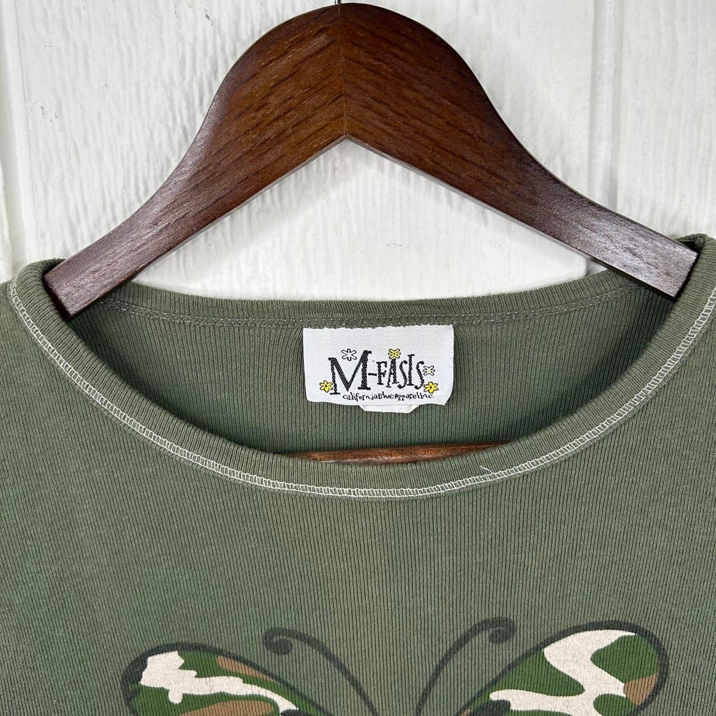 2000s y2k Army Green Camo Print Butterfly Baby Tee (M)