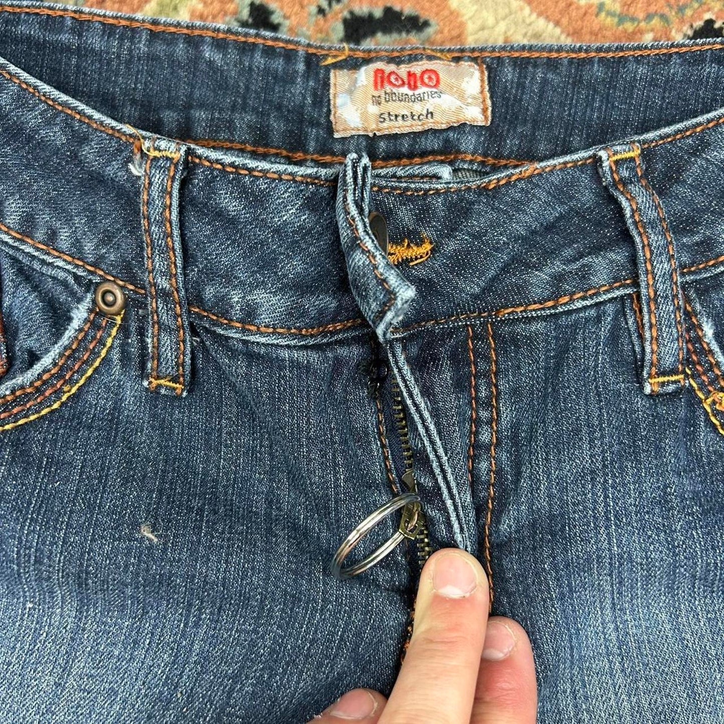 2000s y2k Nobo Low-Rise Flare Leg Embroidered Boho Jeans