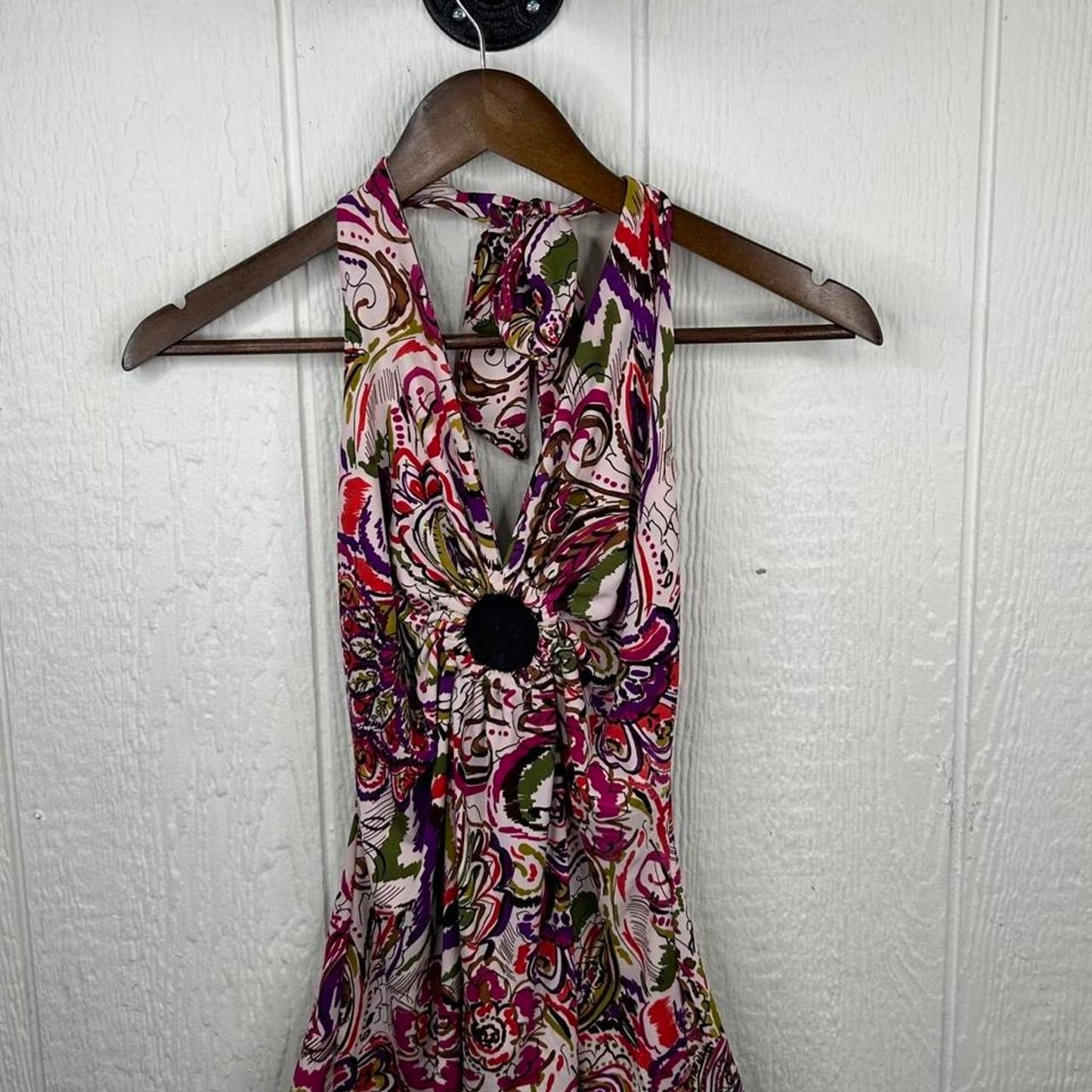 2000s y2k Paisley Style Stretchy O-Ring Halter Top (S)