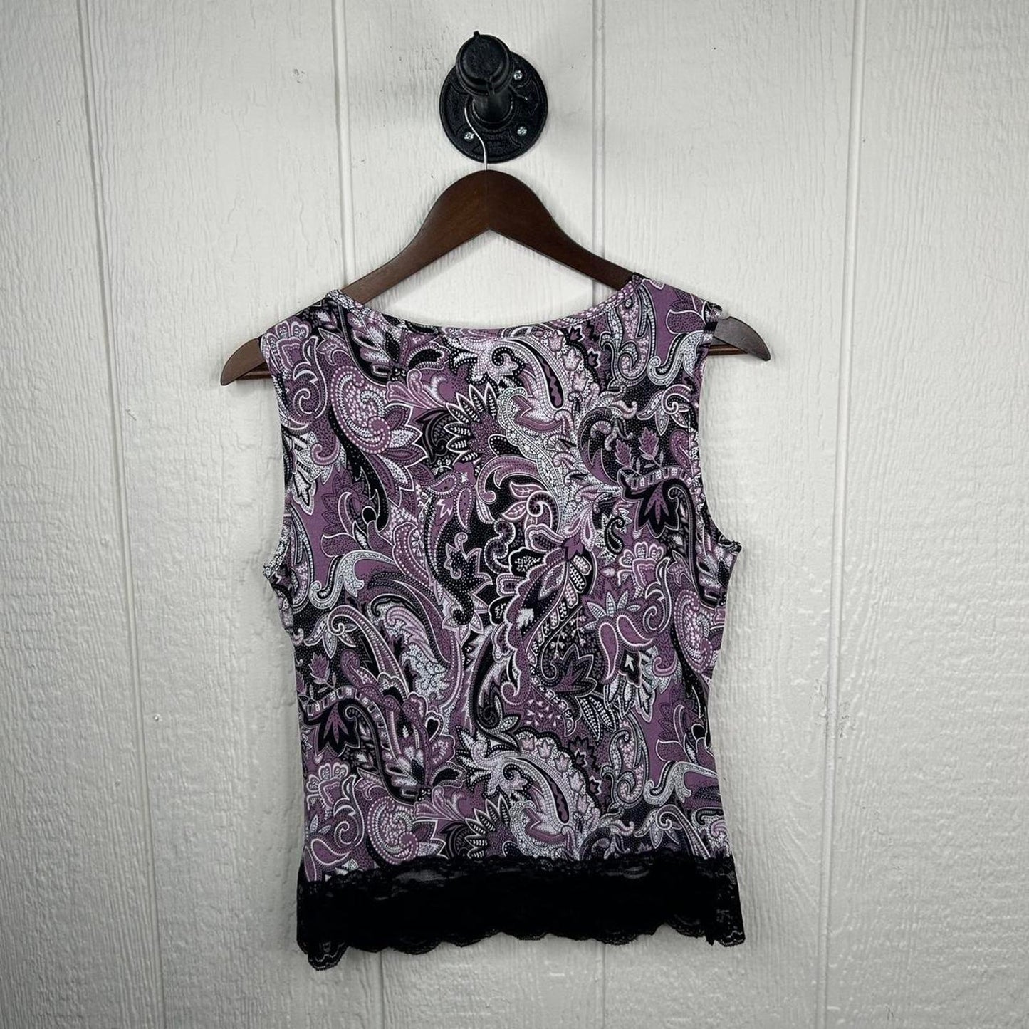 2000s y2k Paisley Print Stretchy Lace Going Out Tank Top (L)