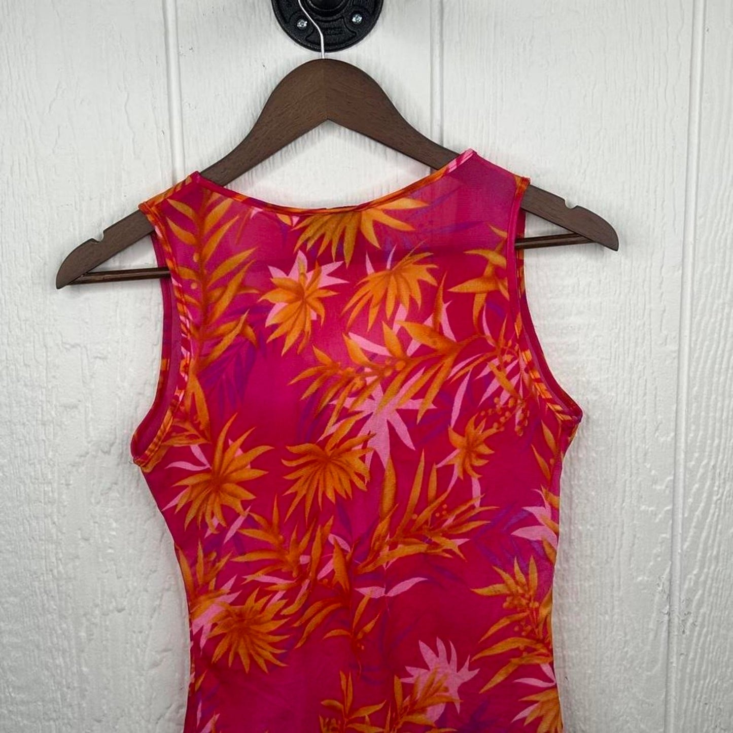 2000s y2k Hawaiian Tropical Palm Pattern Tank Top (M)