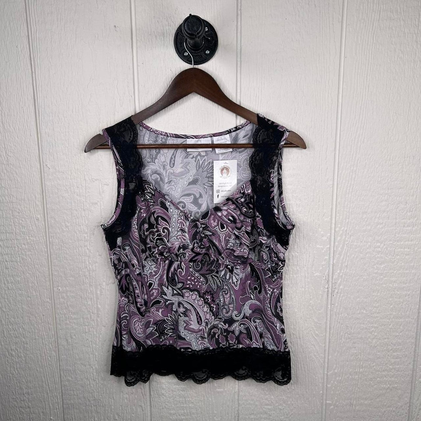2000s y2k Paisley Print Stretchy Lace Going Out Tank Top (L)