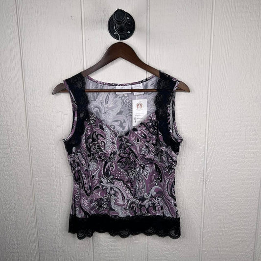 2000s y2k Paisley Print Stretchy Lace Going Out Tank Top (L)