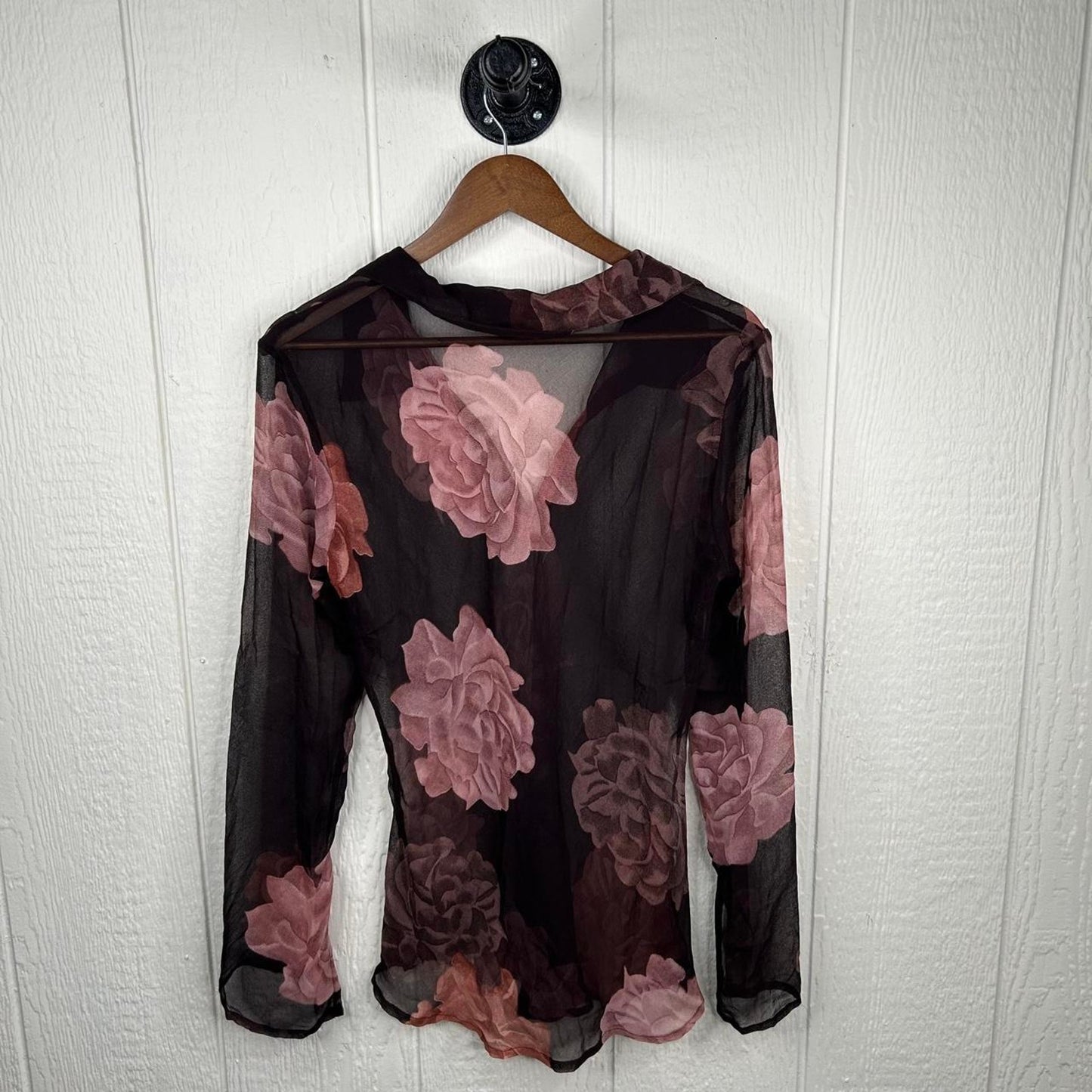 90’s Sheer Rose Pattern Whimsygoth Long Sleeve Blouse (L)