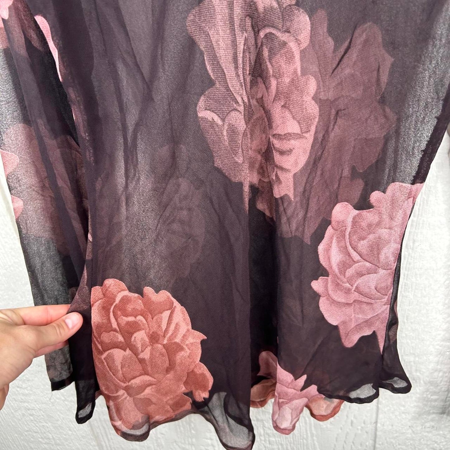 90’s Sheer Rose Pattern Whimsygoth Long Sleeve Blouse (L)