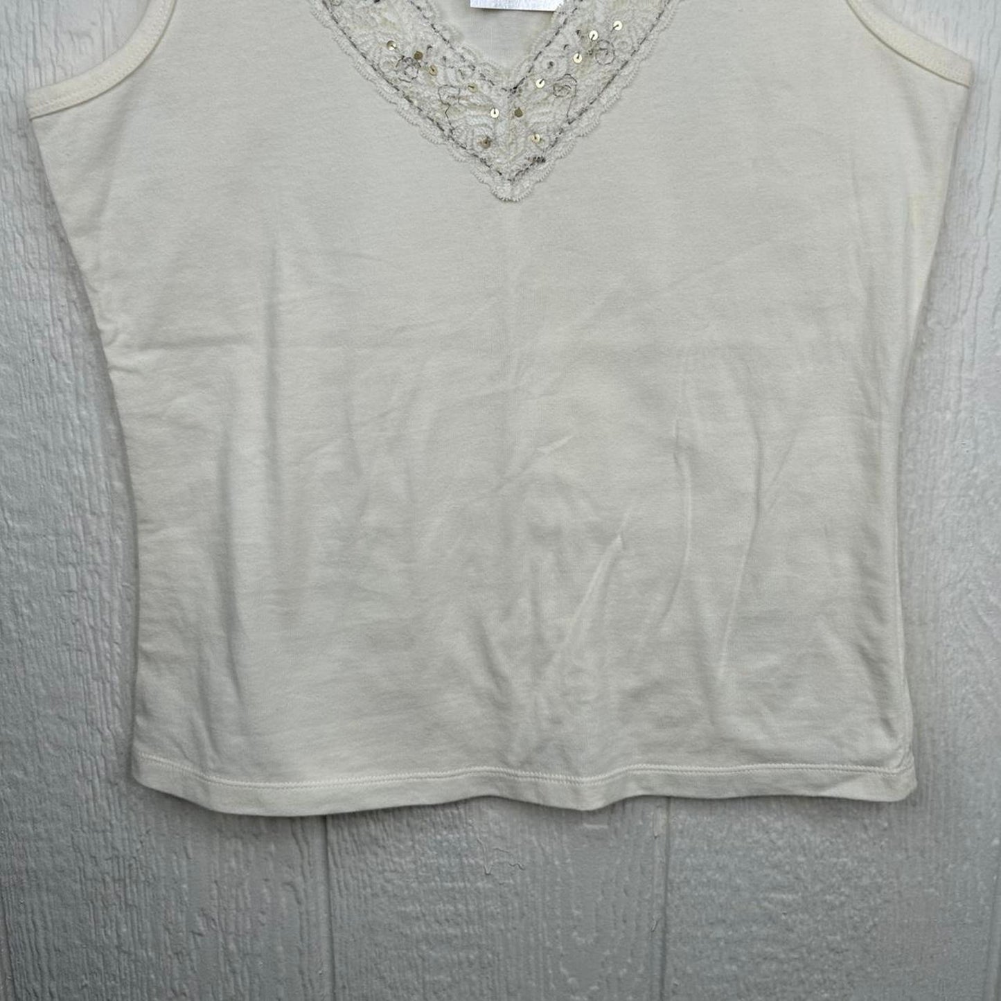 2000s y2k Sparkly V-Neck Cotton Tank Top (M)