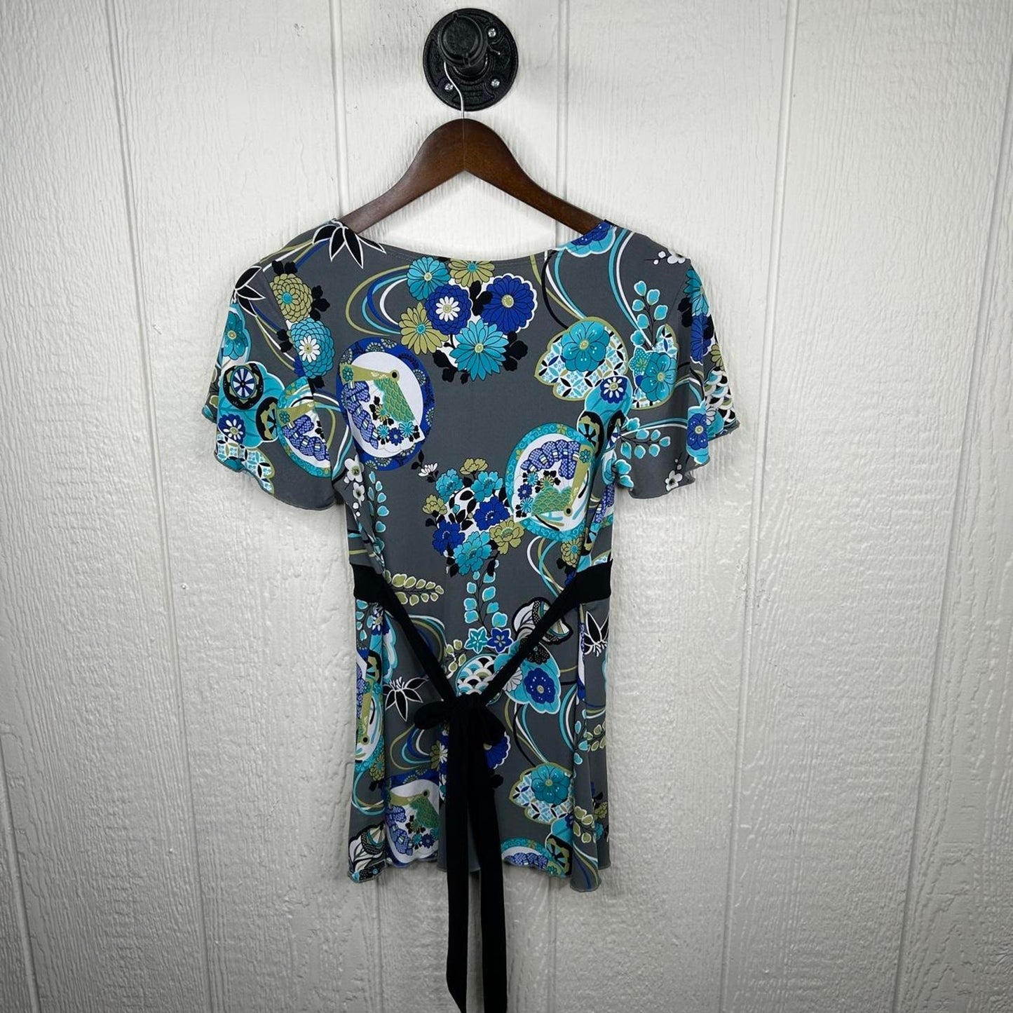 2000s y2k V-Neck Boho Floral Stretchy Babydoll Top (L)