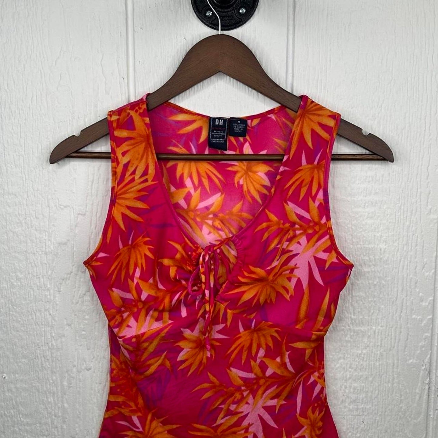 2000s y2k Hawaiian Tropical Palm Pattern Tank Top (M)