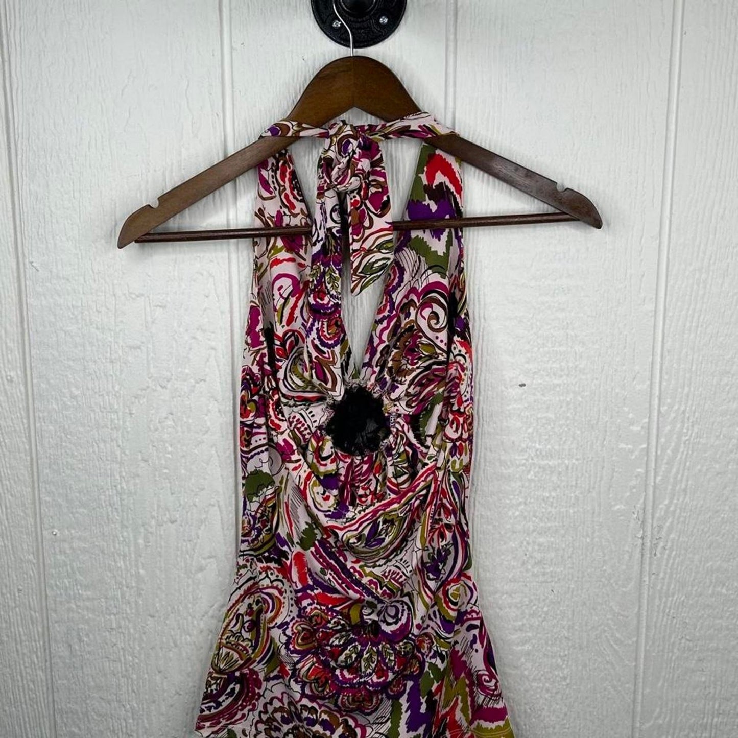 2000s y2k Paisley Style Stretchy O-Ring Halter Top (S)