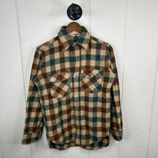 Vintage 80's Woolrich Brown & Green Plaid Flannel (S)