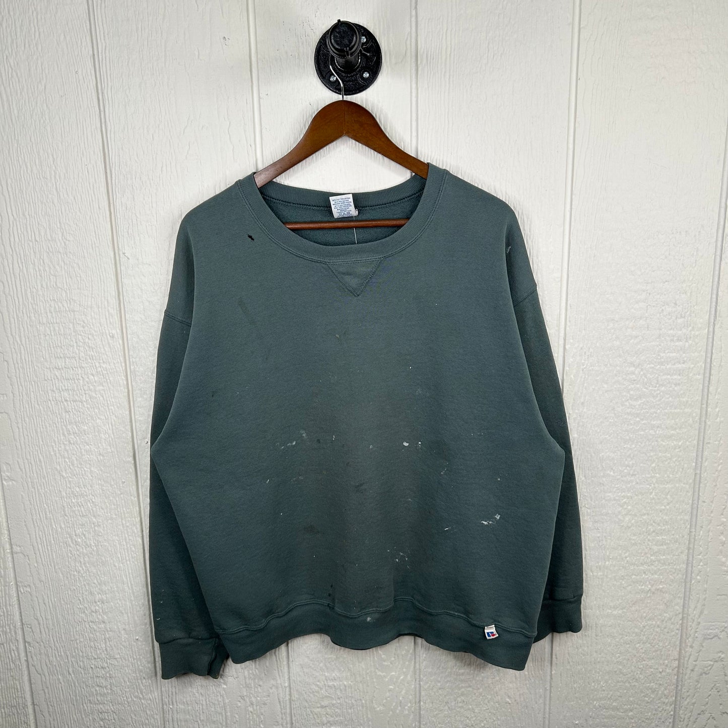 Vintage 90's Heavy Weight Thrashed Green Blank Crewneck (L)
