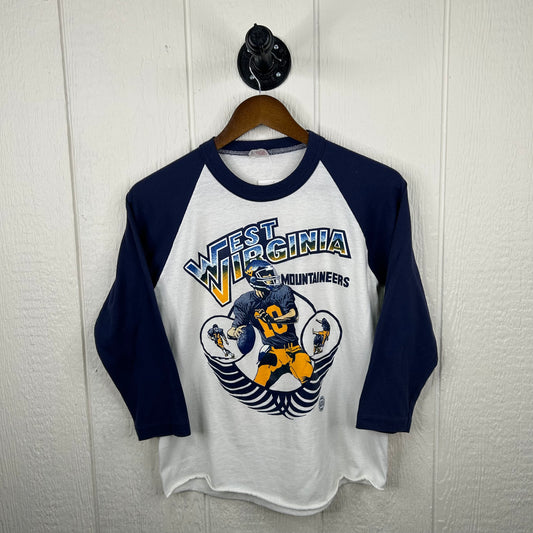 Rare 80s West Virginia Mountaineers Football Player 3/4 Sleeve Graphic Tee (M)
