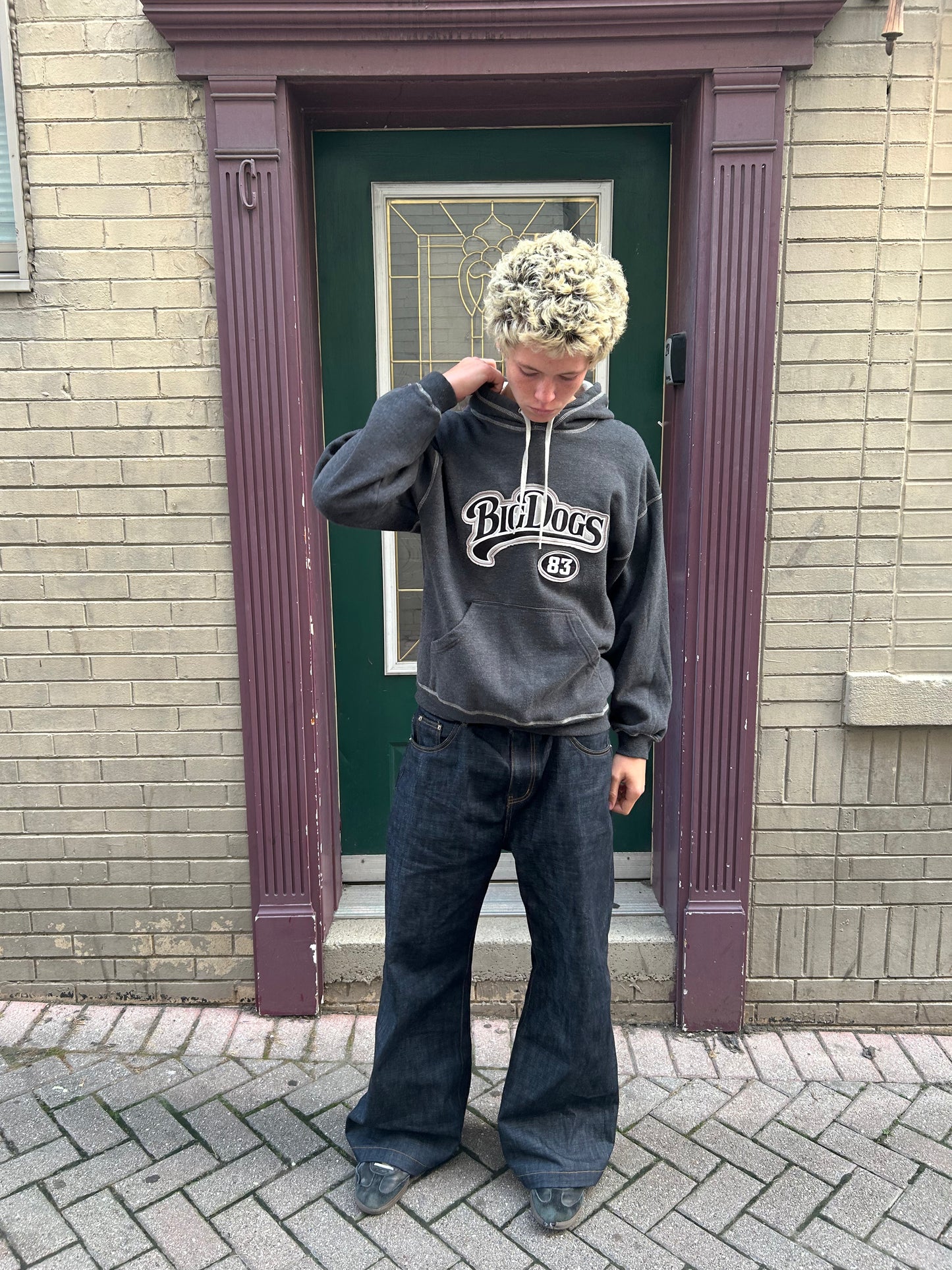 Y2K Embroidered Big Dog Sportswear Baggy Hoodie (M)