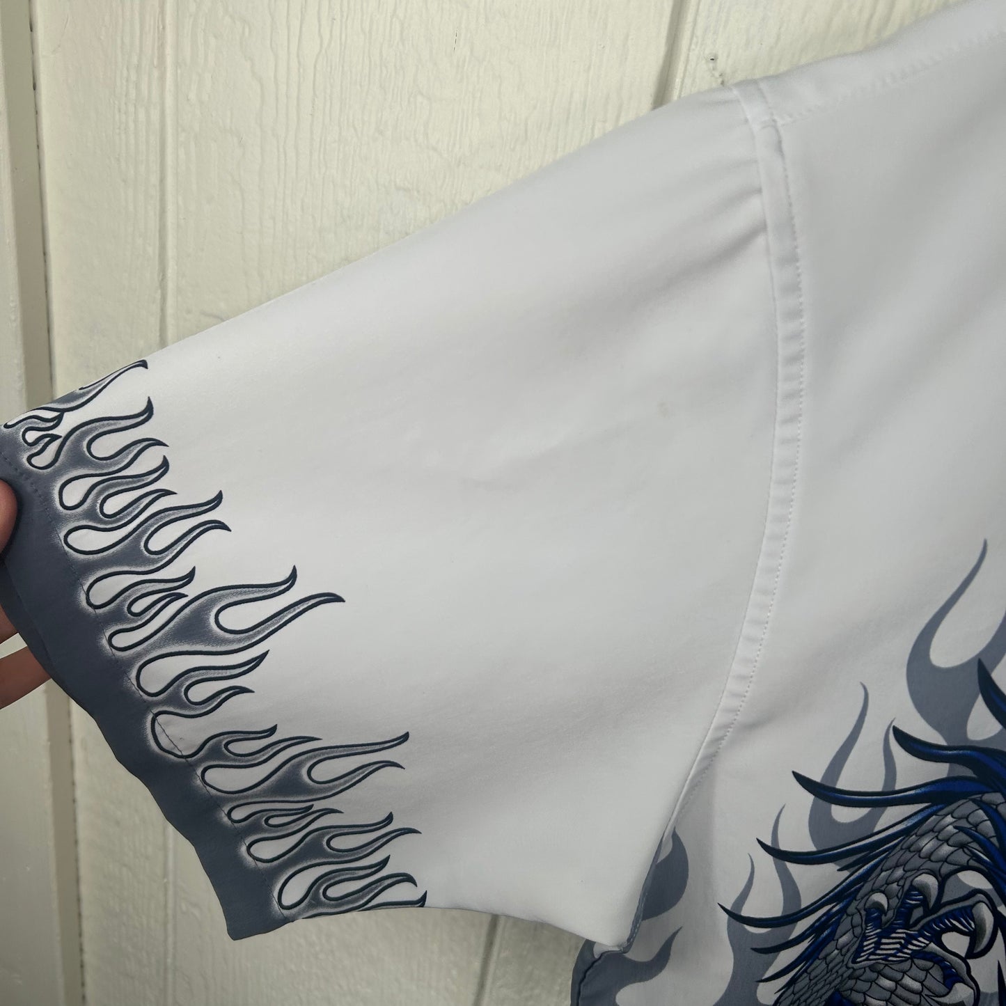 Vintage y2k Dragon Skull Flames Button-Up Polo (L)