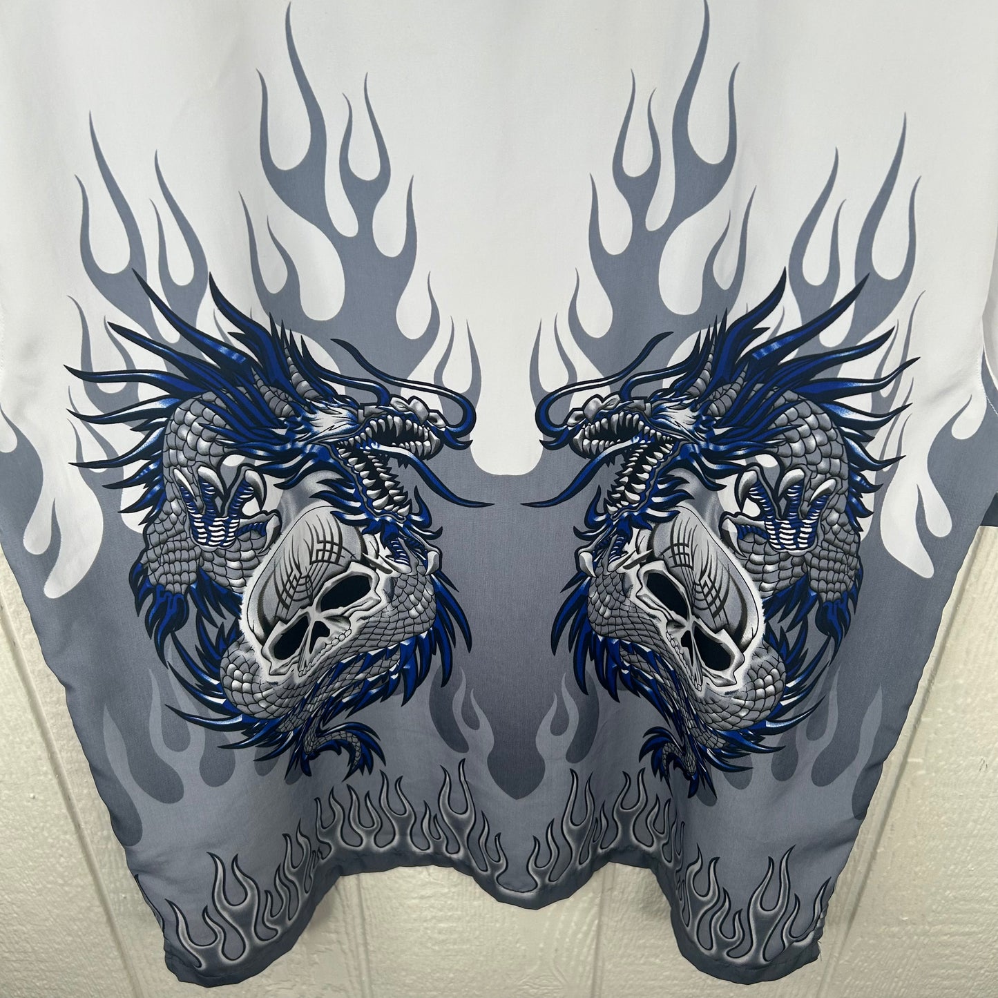 Vintage y2k Dragon Skull Flames Button-Up Polo (L)