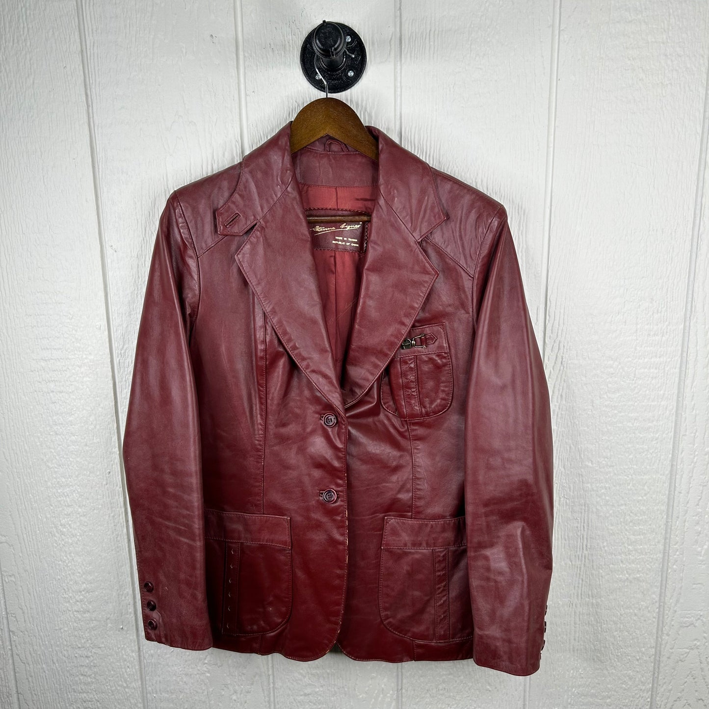Vintage 90's Red Button-Up Mid Length Leather Jacket (S)