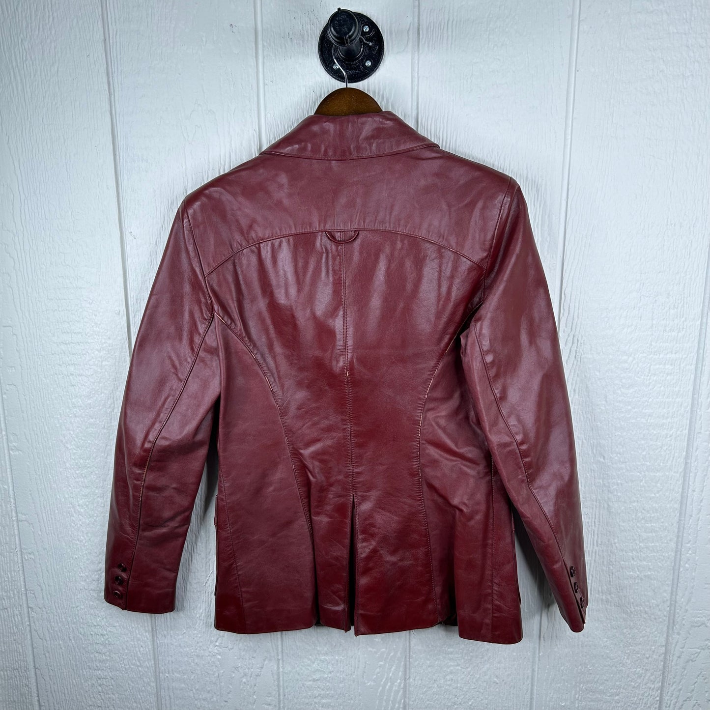 Vintage 90's Red Button-Up Mid Length Leather Jacket (S)