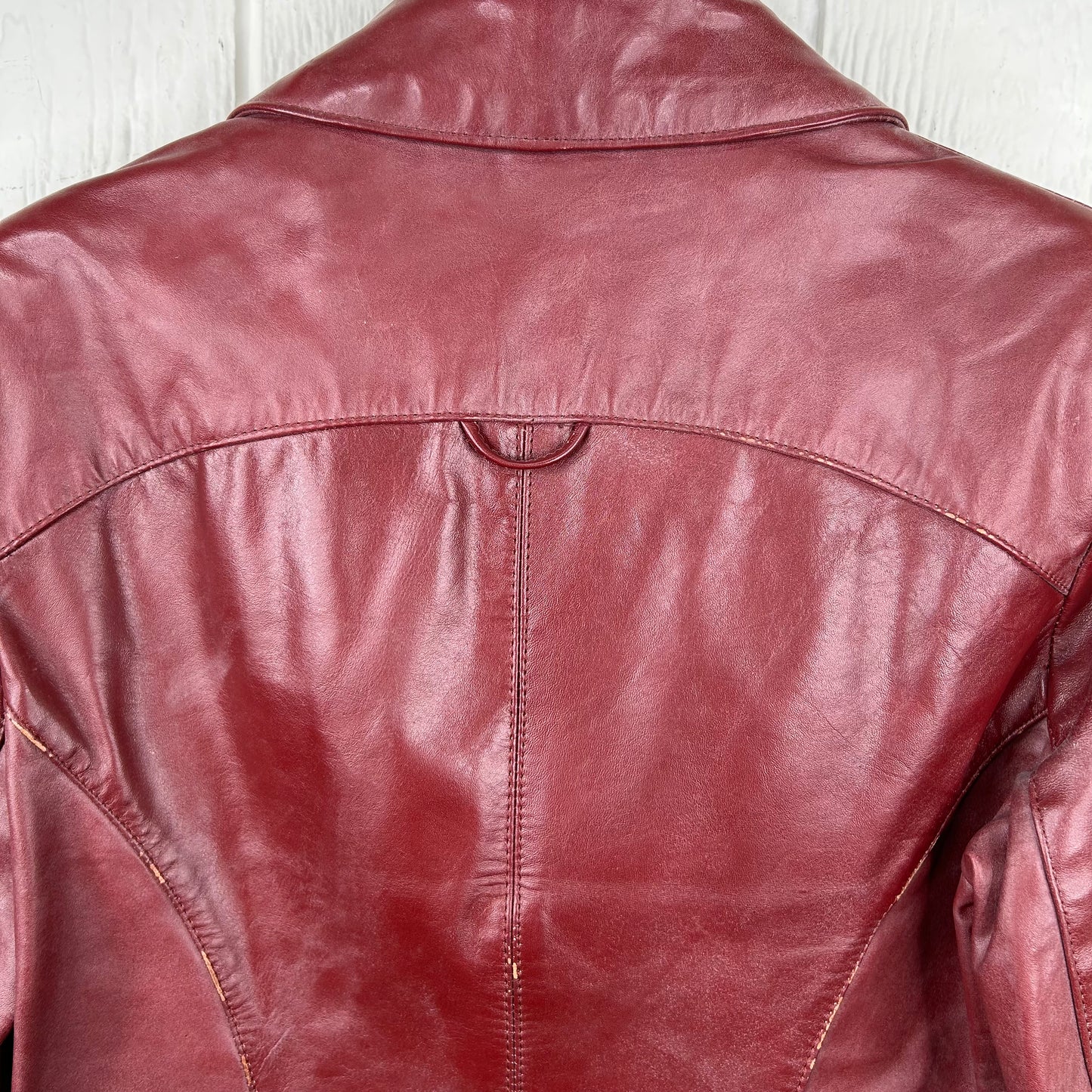 Vintage 90's Red Button-Up Mid Length Leather Jacket (S)