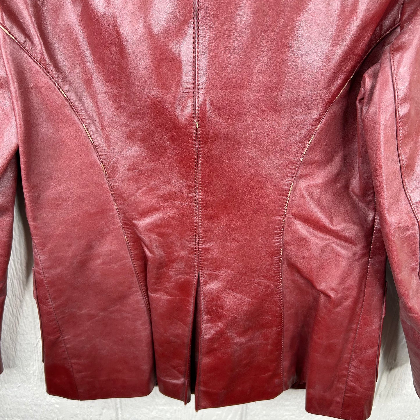 Vintage 90's Red Button-Up Mid Length Leather Jacket (S)