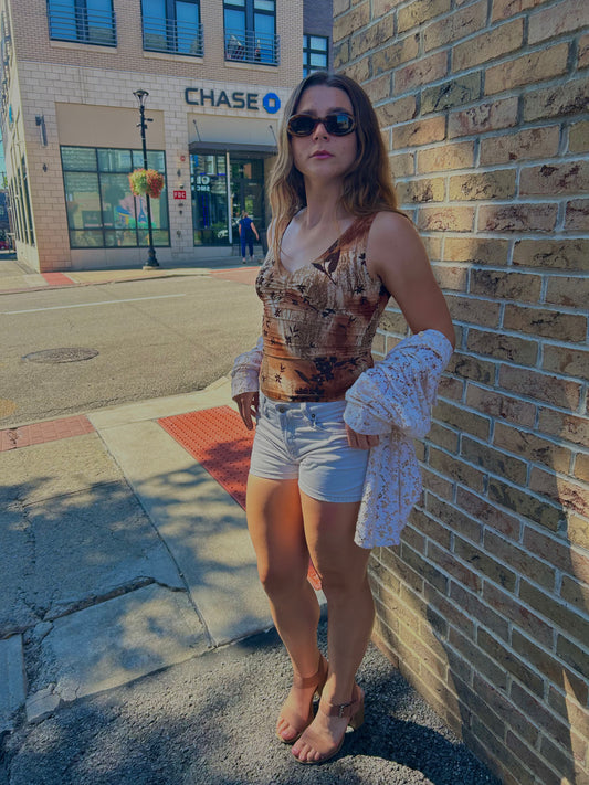 2000s Floral Whimsy Lace Long Sleeve Button Up Blouse (L/XL)
