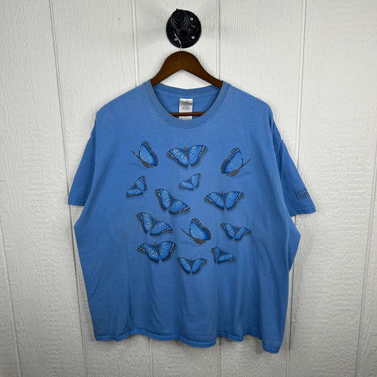 Vintage y2k Blue Butterfly Graphic Tee (XXL)