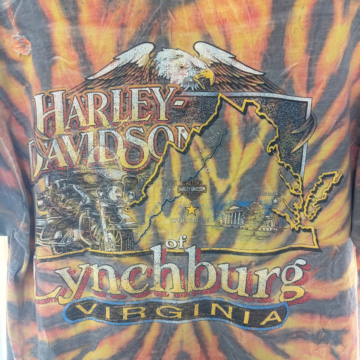 90's Harley Flame Tie Dye Tee - Size Large