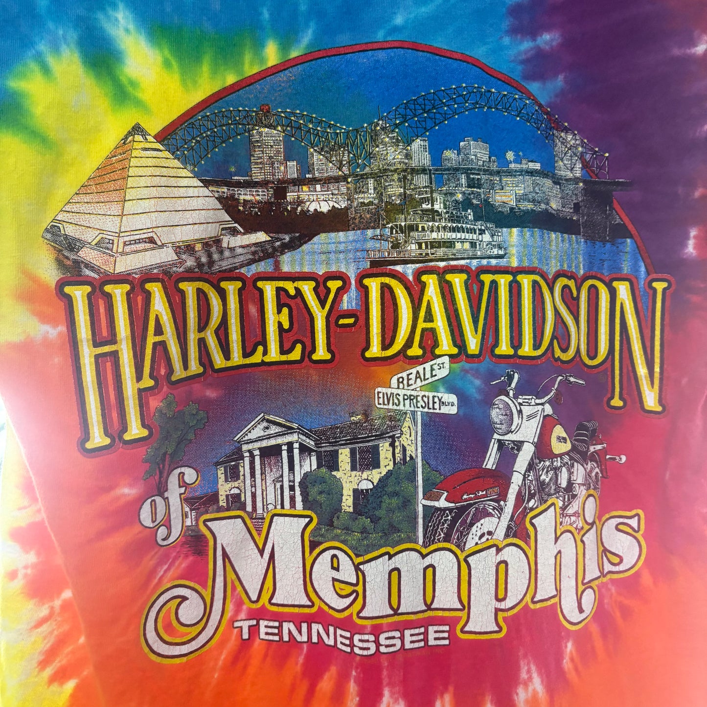 90's Harley Rainbow Tie Dye Tee - Size Medium