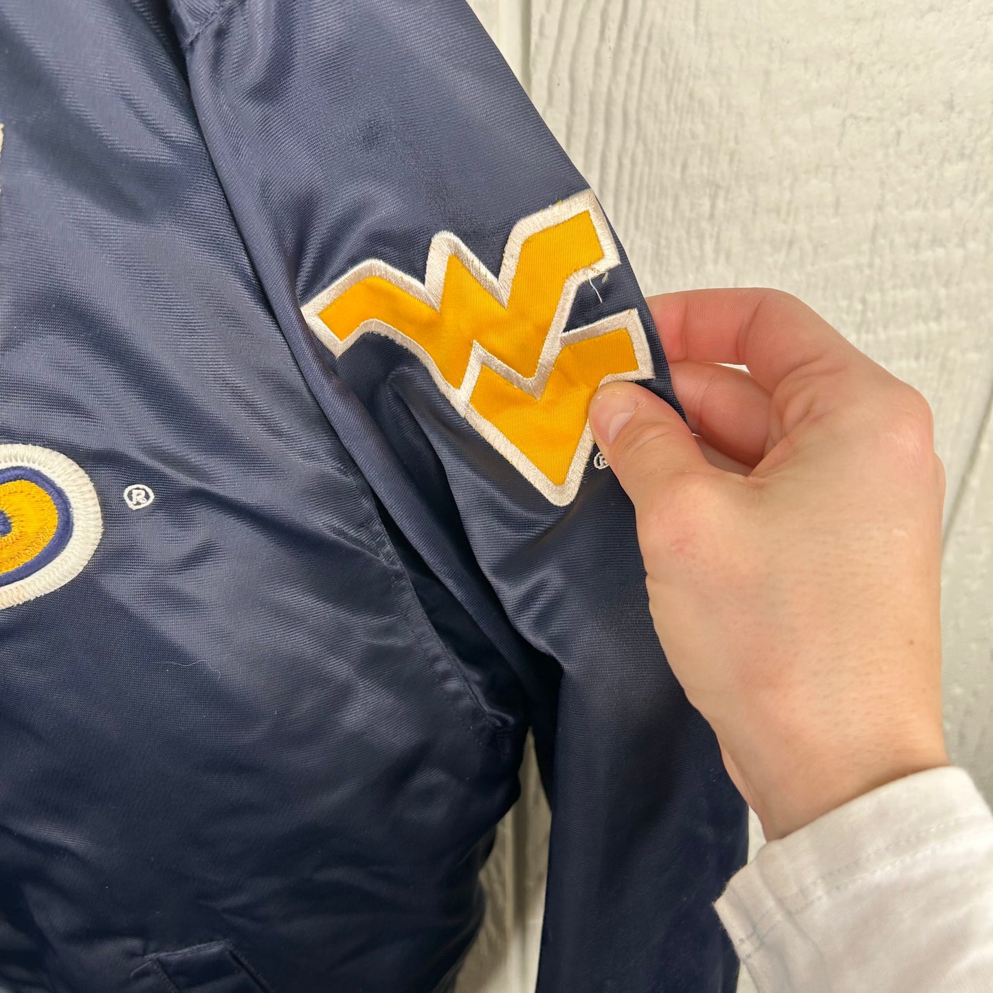 Vintage 90's WVU Button-Up Bomber Jacket (M)