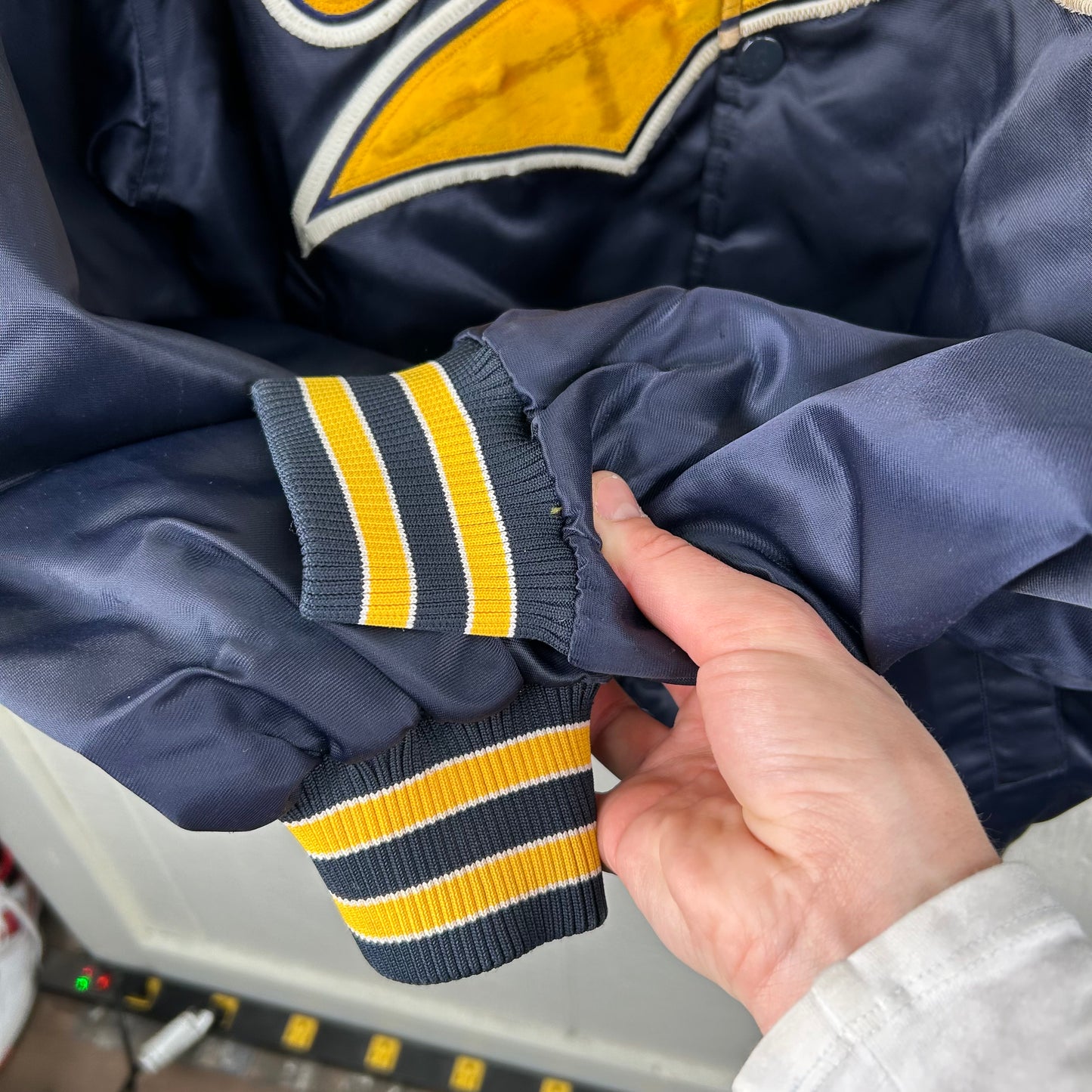 Vintage 90's WVU Button-Up Bomber Jacket (M)