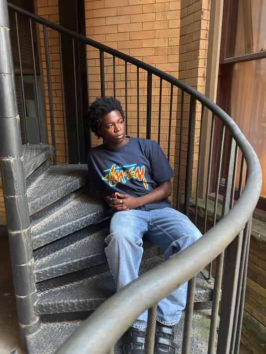 Neon Print Stussy Streetwear Graphic Tee (L)