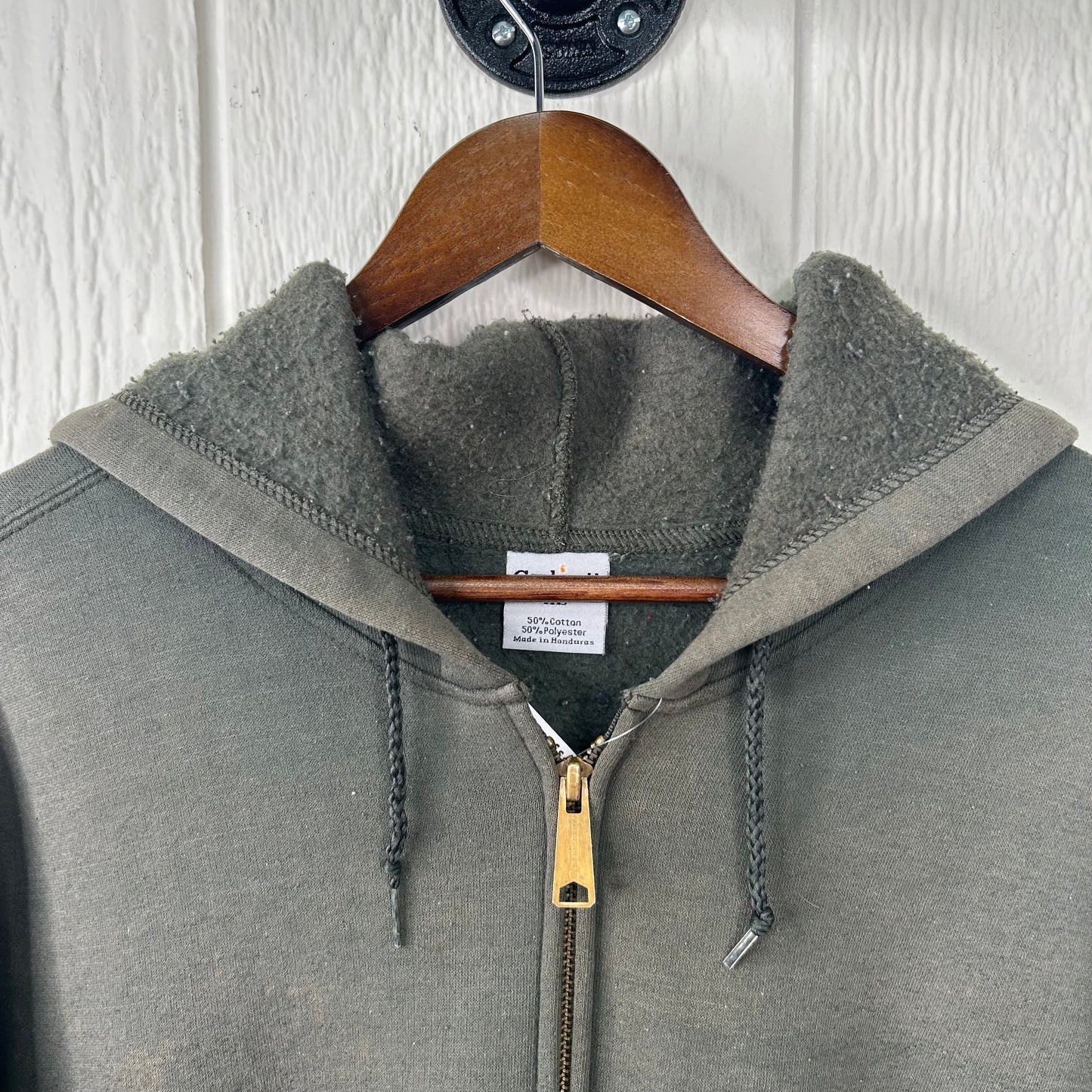 Vintage Faded Green Carhartt Zip-Up Hoodie (XL)